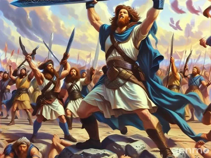 a painting of a man holding a sword