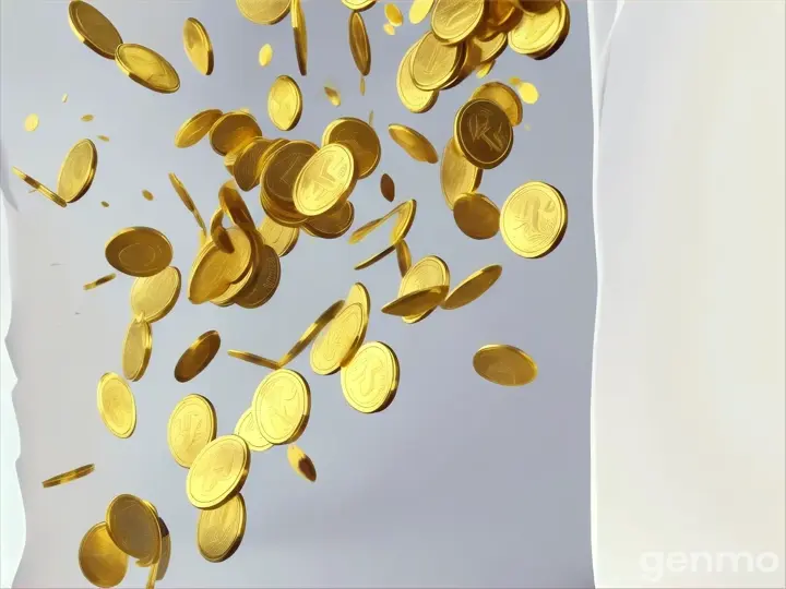 a pile of gold coins falling into the air