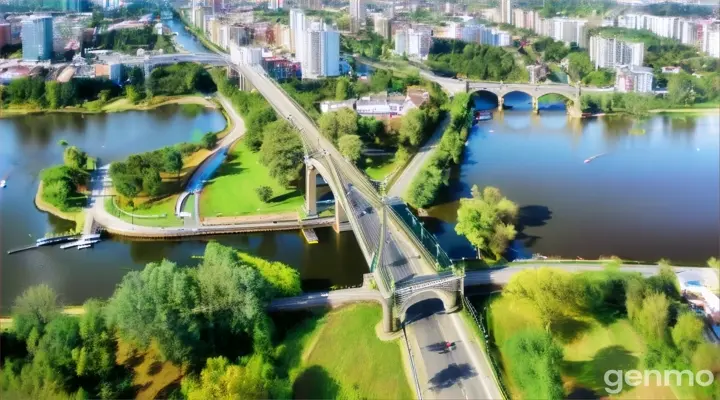 an aerial view of a bridge over a river