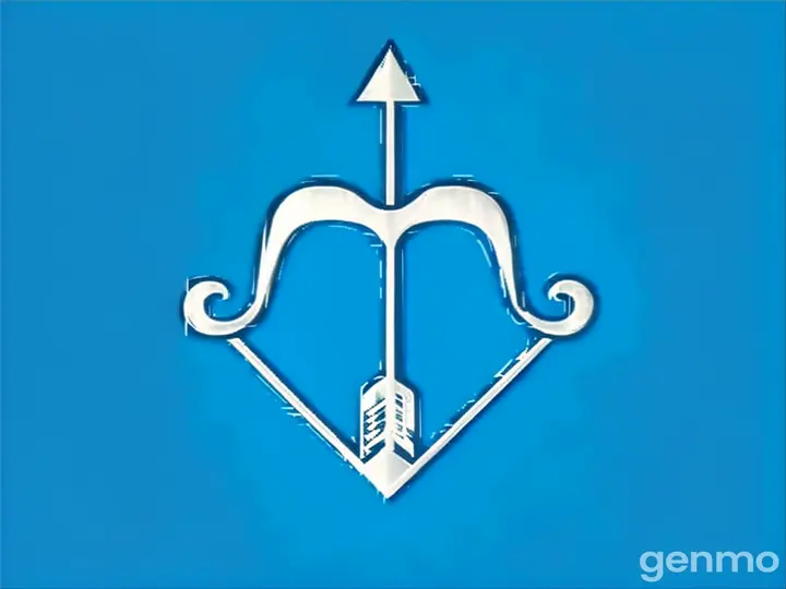 a white arrow with a blue background