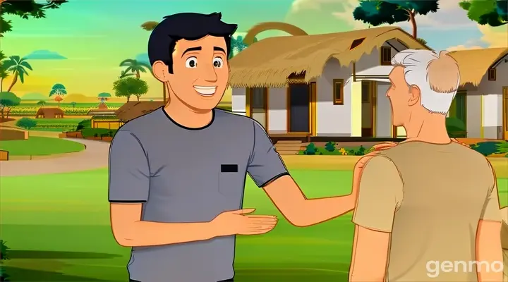 a man standing next to another man in a park