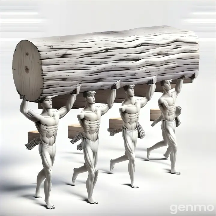 a group of men carrying a large piece of wood