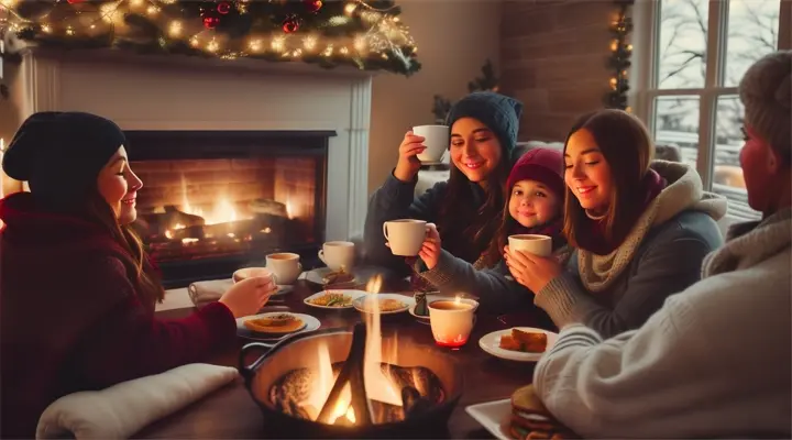 Group of people near a fireplace