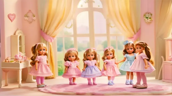 a group of little girls standing next to each other, baby dolls, beautiful, dolls are playing, dolls are smilling