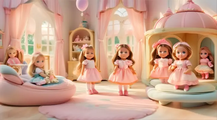 a group of little girls standing in a room, baby dolls, beautiful, dolls are playing, dolls are smilling