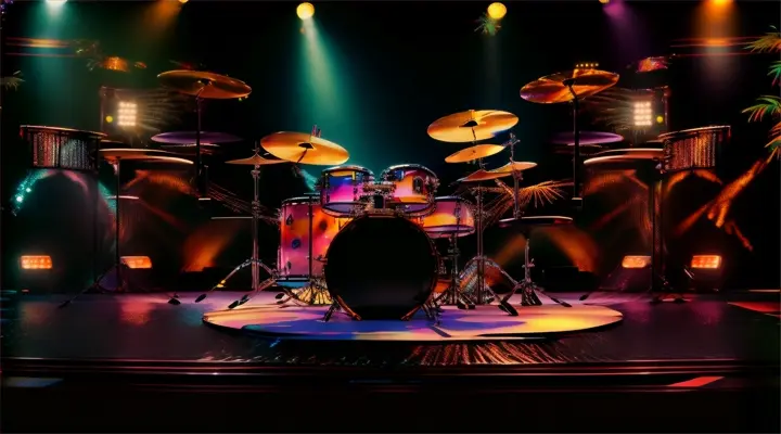 a stage with a drum set on it