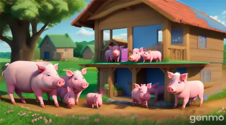 make an animated video of  One day, mother pig told three little pig it was time for them to go out into the world and build their own houses.