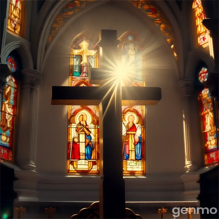 The camera focuses on a simple cross or other Christian symbols.