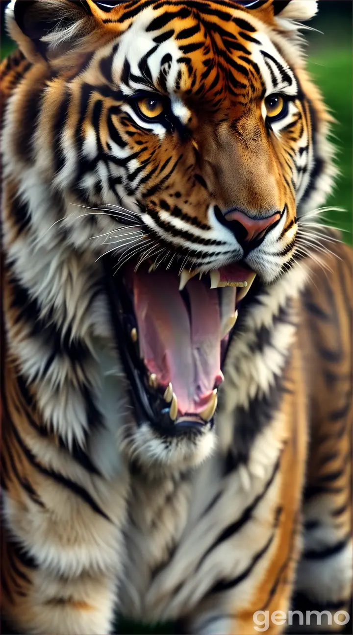 A majestic tiger roaring with a big open mouth