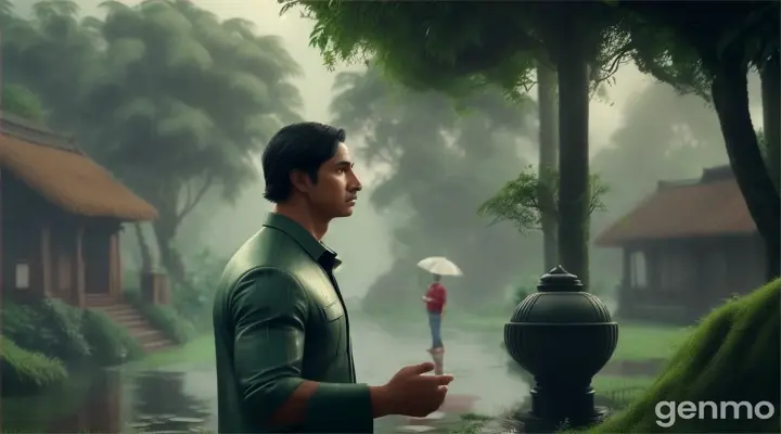 Along with the rain, Ramlal's memories also became fresh. /In the village. / In the jungle. /India 3D Character.