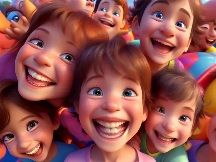 kids happy smiling close up Pixar 3d