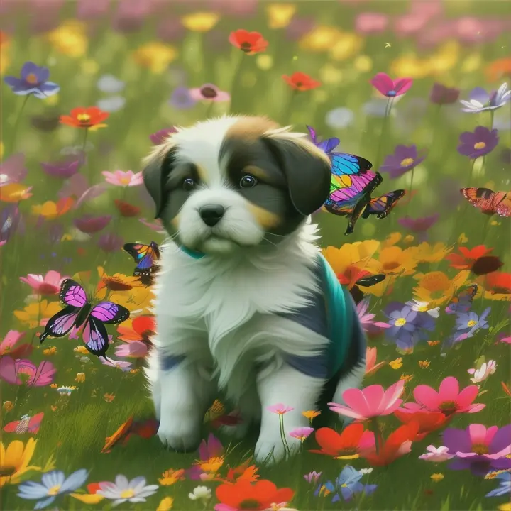--Style="Magical hyper realism" --Colors="Vivid colours, harmoniously integrated" --Definition="Highly defined level, consistent in all elements" --Video="sharp image, 4k resolution", --Scene="shows a scene of a coherent masterly uniform consistent Puppies on a Flower Meadow: A group of puppies chasing butterflies and rolling playfully on a blooming meadow." --Speed="high speed" --Realistic_Movement --Physical_Correctness="3D animation frame by frame, Pixar Disney quality, flawless" --Art_Styles="Ed Roth & TOON NPR MANGA Style, Cell-Shading" --<lora:frame-interpolation:1.6>--<lora:hdr-enhancement:1.4> --<lora:depth-enhancement:1.2>--<lora:artistic-effect:0.9>--Coherent_Videos="(--Consistency="Consistent Style"), (--ColorIntegration="Balanced Colors"), (--ElementIntegration="Integrated Elements"), (--Transitions="Seamless Transitions"), (--Movements="Realistic Movements")" --Video_generation_corrections="Error correction: <lora:error-correction:1.0>, <lora:artifact-removal:1.5> & Collision detection and avoidance: <lora:collision-detection:1.3>, <lora:spatial-awareness:1.4>, <lora:movement-synchronization:1.5> & Avoidance of double images and false additional images: <lora:duplicate-removal:1.6>, <lora:consistency-check:1.2>, <lora:scene-consistency:1.2>, <lora:frame-integrity:1.3>" --Legs_and_Feet="Ensure legs and feet are fully and continuously visible throughout the animation, with smooth and realistic joint movements." --Detailed_Movement="Specify the leg and foot movements accurately, avoiding any clipping or incomplete rendering."