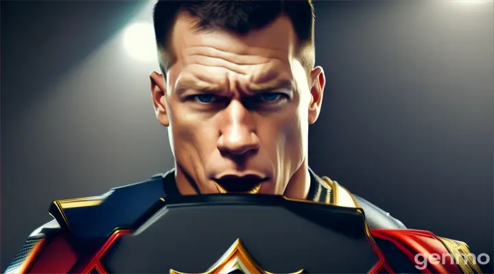 John cena chewing on  trumpets abd spinning title belts like spaghetti