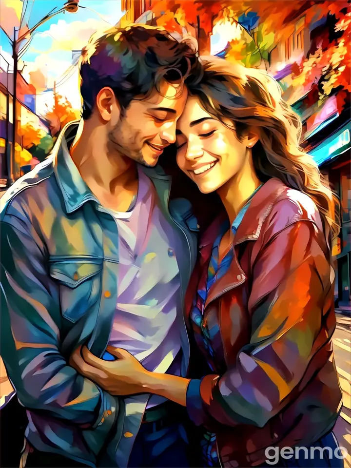 a painting of a man and a woman hugging