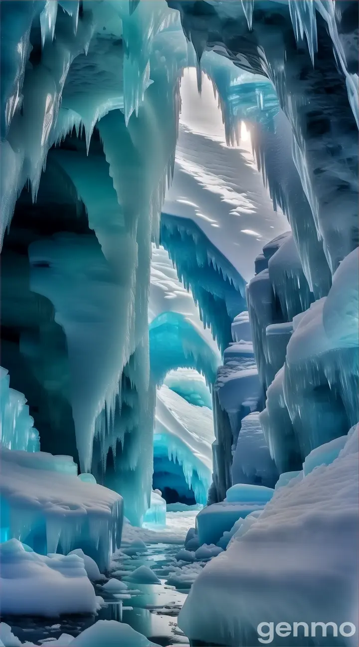 a large ice cave filled with lots of ice