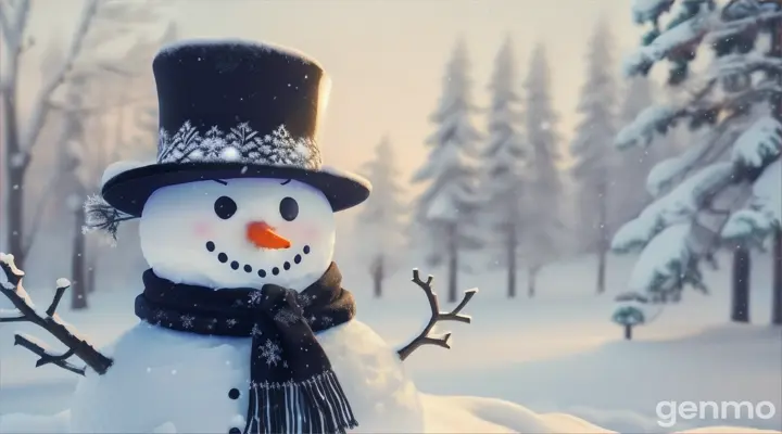 snowman with falling snow, 16:9