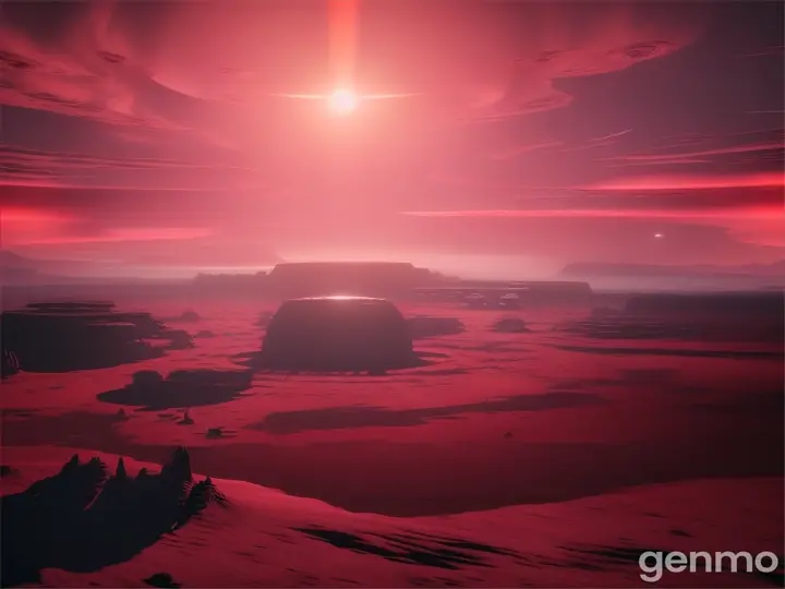 there are flying shadows lost in the red sky on an alien planet