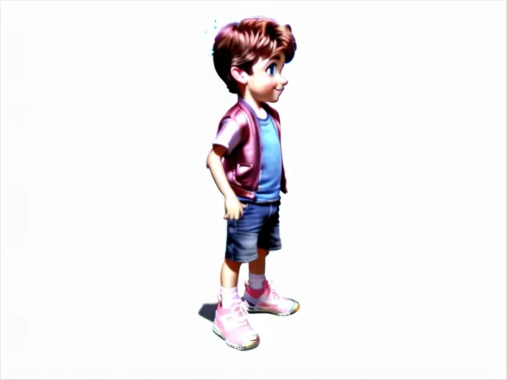 cartoon, a little boy with cute cartoon eys, make him smile