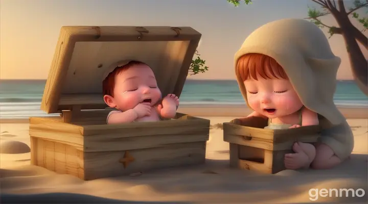 3d animation cartoon She happened to pass by the place where the wooden box rested on the shore of Obhur. doe was searching for her son, whom she had lost. She heard the sound of the child crying, so she headed towards him. She found the bebe alive, so she breastfed him and hugged him