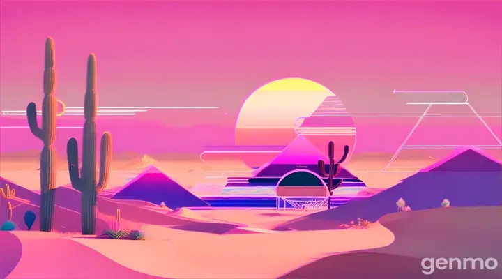 Minimalist desert landscape, pastel sunset, modern digital illustration