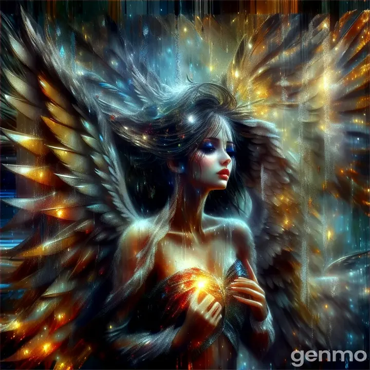 a woman with wings in the rain