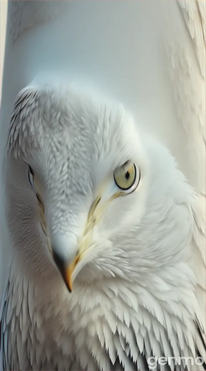 A white bird on a white branch with deer eyes 