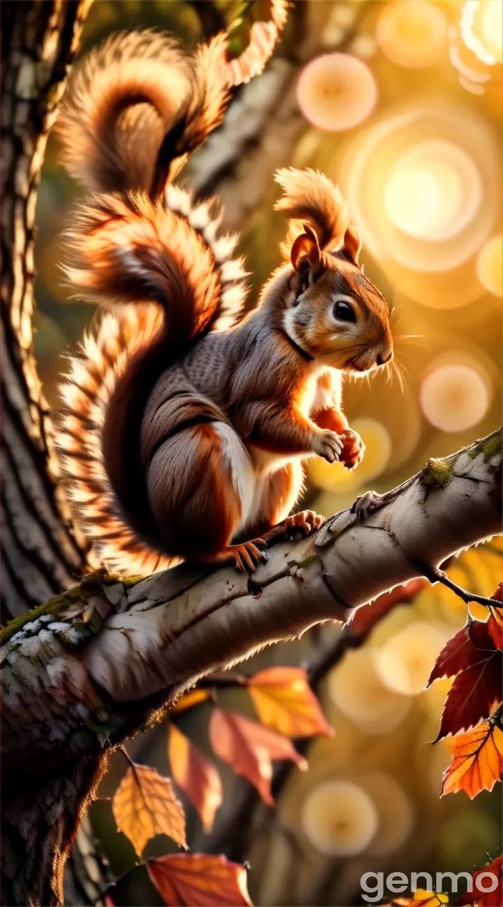 a squirrel is sitting on a tree branch