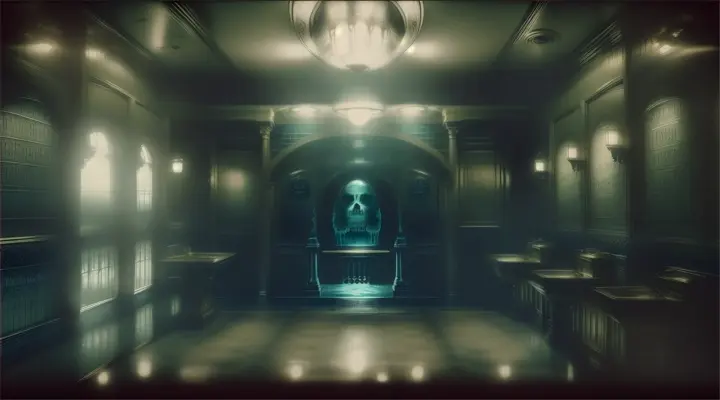 Fibonacci:A water ghost attached to the ceiling of a high school bathroom approaches the screen. Babbage