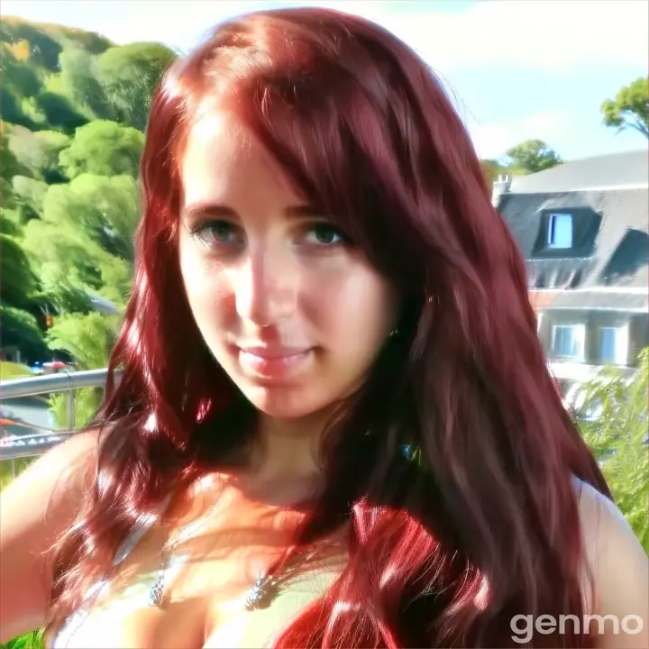 a teen girl with long red hair posing for a picture