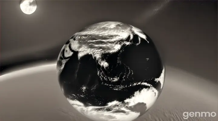 The Earth seen from space. Background the moon and stars, Retro style. Black and white Sepia