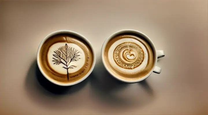 latte art, cup of coffee with latte art tree top view 