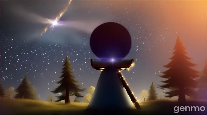 3d cartoon,Opening Shot: The night sky filled with twinkling stars. A bright star streaks across the sky and falls into the forest.Close-up: Luna, a young girl with a telescope, gasps as she sees the star fall.Dialogue:Luna: "A falling star! I need to find it!"Luna: "A falling star! I need to find it!"Scene 2: Into the ForestSetting: Dense, magical forest. Characters: Luna, Spark, forest creatures.Only make video Transition: Luna grabs her flashlight and rushes into the forest.Medium Shot: Luna navigates through the forest, following a faint glow.Discovery: Luna finds Spark, a small, glowing star stuck in a bush.Dialogue:Luna: "Hello there! Are you okay?"Spark: "I’m lost and need to get back to the sky."