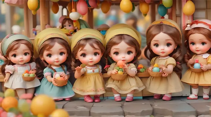 a group of little girls standing next to each other, baby dolls, beautiful, dolls are playing, dolls are smilling