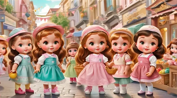 a group of little girls standing next to each other, baby dolls, beautiful, dolls are playing, dolls are smilling