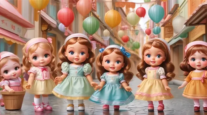 a group of little girls standing next to each other, baby dolls, beautiful, dolls are playing, dolls are smilling