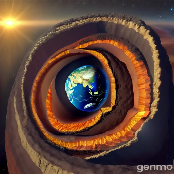 Create a vedio  "Earth's layers: crust, mantle, outer core, and inner core."