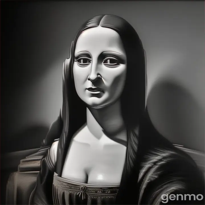 Mona Lisa in a film noir style with heavy shadows and high contrast, screaming into the night