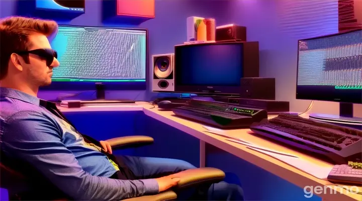 a man wearing sunglasses sitting in front of a computer, size 1920 by 1080 