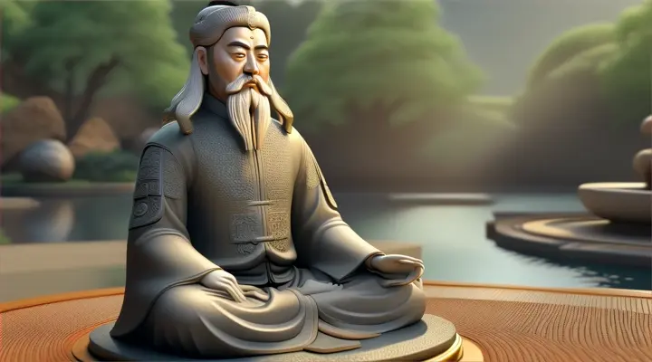 GIVE ME A 3D Graphic of Confucius MEDITATING