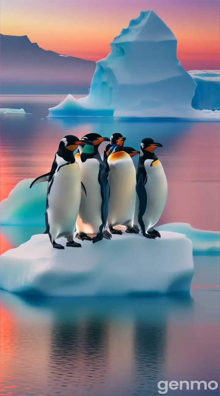 Penguins dance on an iceberg