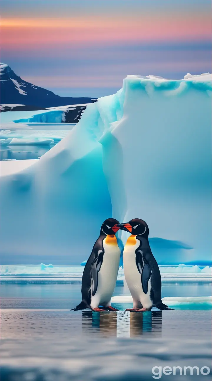 Penguins dance on an iceberg