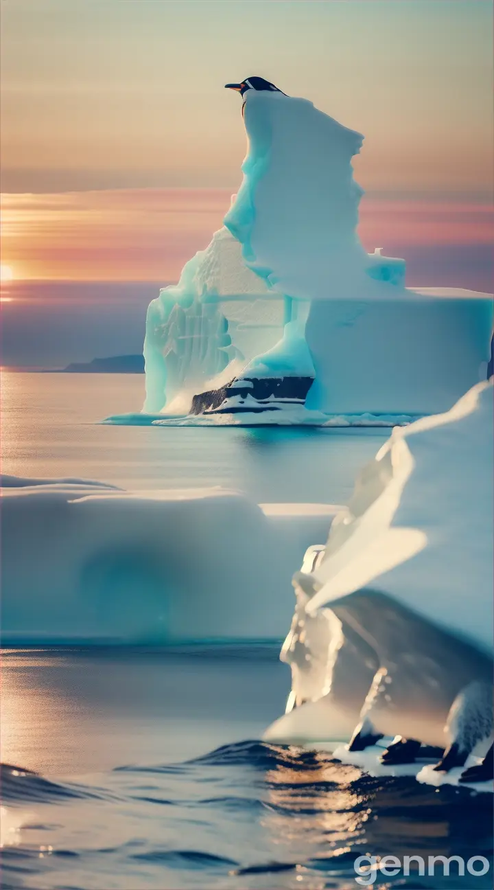 Penguins run on an iceberg