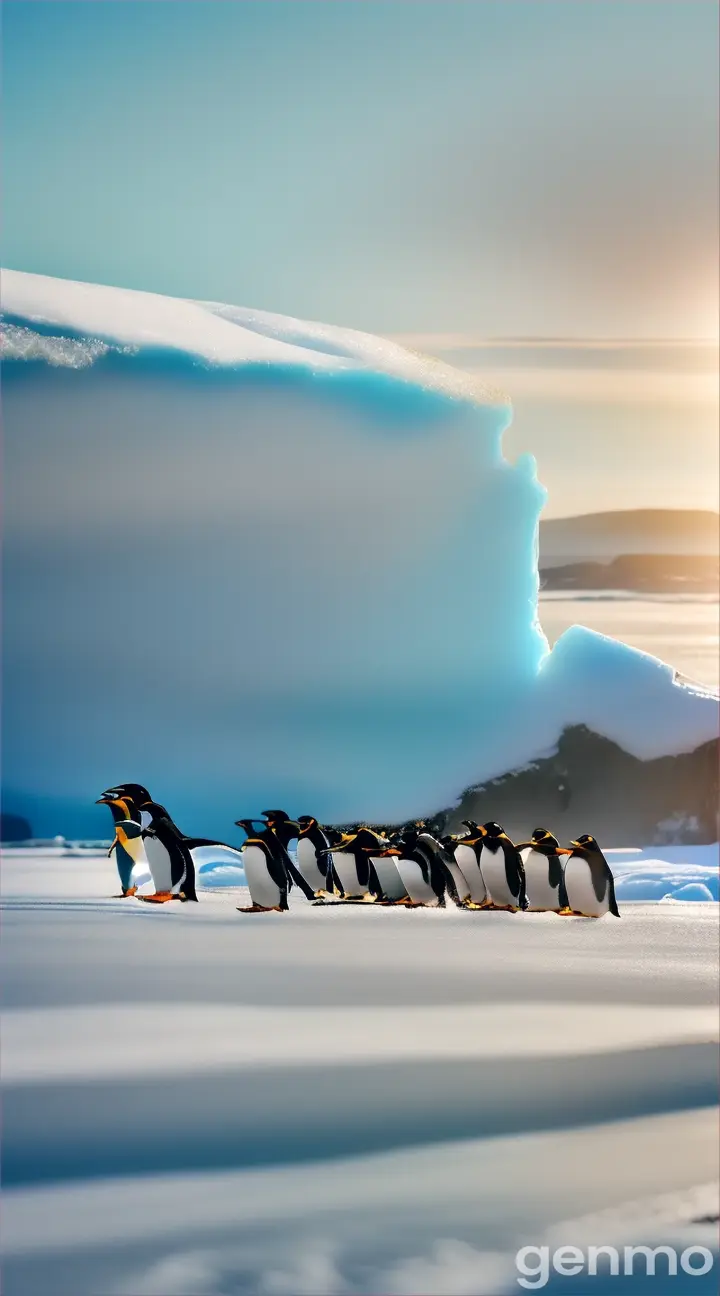 Penguins run on an iceberg