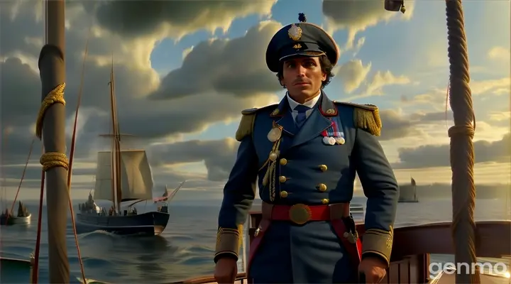 a man in a uniform standing on a boat