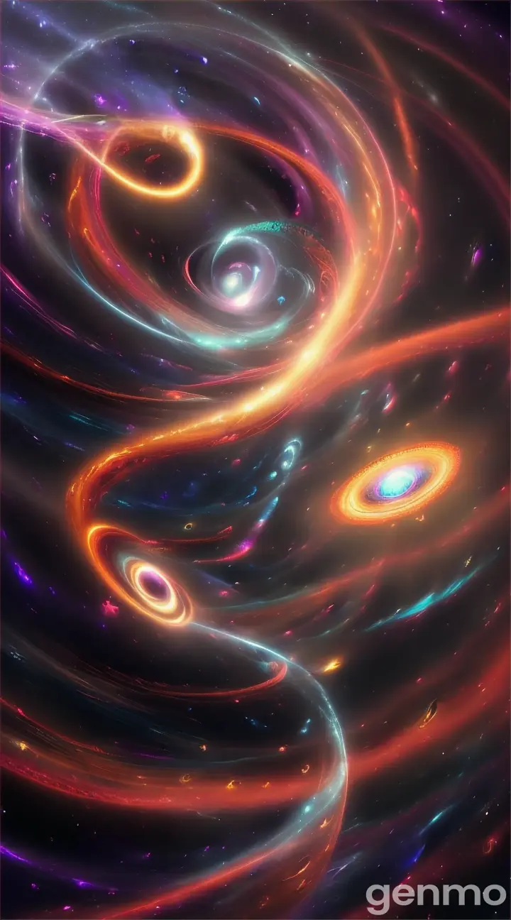 A surrealistic representation of a black hole, a cosmic whirlpool of light and colors with a spaceship falling into it