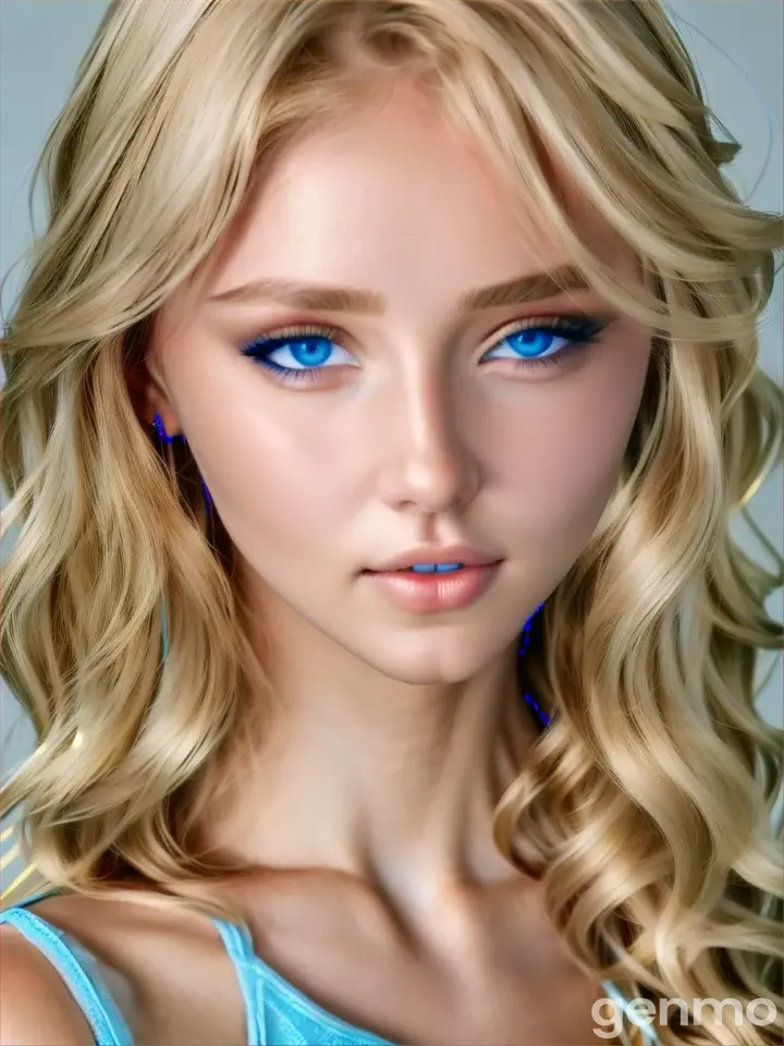 a woman with blue eyes and blonde hair