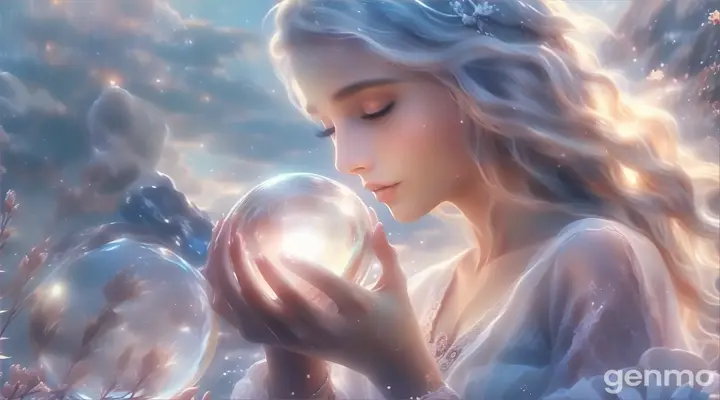 a woman holding a crystal ball in her hands