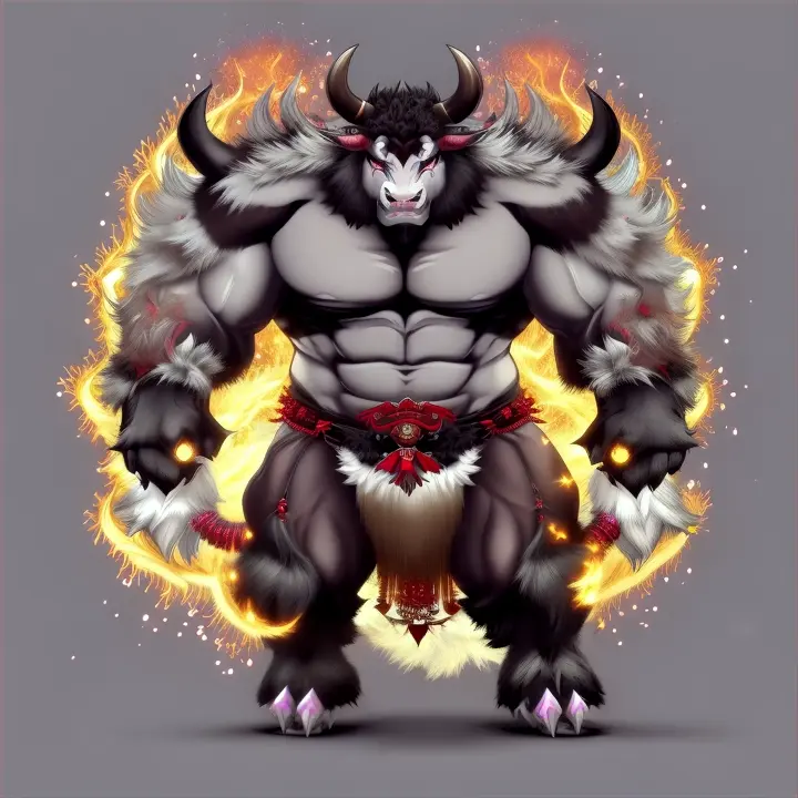 Main Prompt:
Describe the full body of a mystical Ushi-oni inspired by Japanese anime and folklore mysticism. The Ushi-oni is a fearsome ox-demon with a massive, muscular build. Its body is covered in thick, shaggy fur that glows in dark shades of brown and black. The head of the Ushi-oni is bullish and massive, with large, glowing eyes that are red like fire. It has long, sharp horns that curve menacingly forward, and its mouth is full of large, sharp teeth ready to tear its victims apart. Its legs are powerful and end in hoof-like claws that can dig deep into the ground. The Ushi-oni often wears ancient, ceremonial armor or jewelry that symbolizes its demonic power. It moves through a dark, misty landscape filled with decaying temples and moss-covered ruins. With each step, it spreads an aura of dread, and the air around it seems to grow heavier. The Ushi-oni lurks in the shadows, waiting to curse and devour lonely travelers.

Negative Prompt:
Avoid depicting more than four limbs. The Ushi-oni should not have anatomically illogical features like extra heads or wings. The proportions of the body should be consistent and not appear deformed or unnatural. Avoid blurry or uneven details and ensure the Ushi-oni's form appears both terrifying and realistic. Avoid modern or non-traditional clothing and equipment to maintain authenticity.