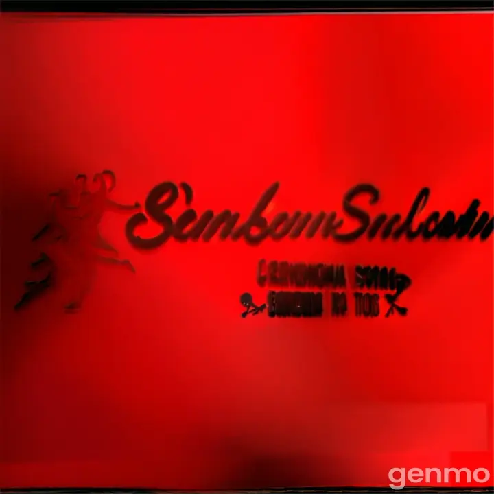 a red wall with a logo for a hair salon, dancing couple