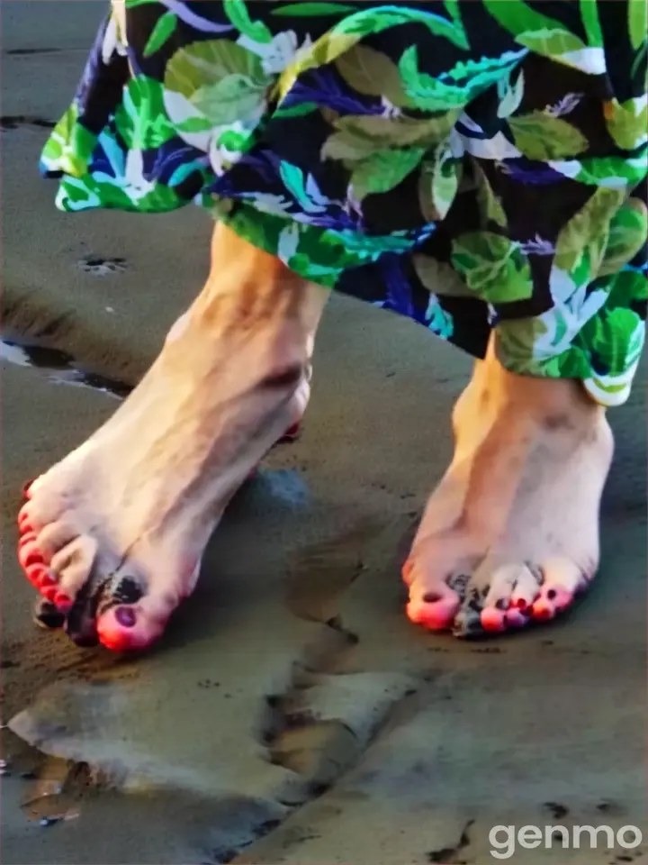 a close up of a person's feet wearing a dress walking